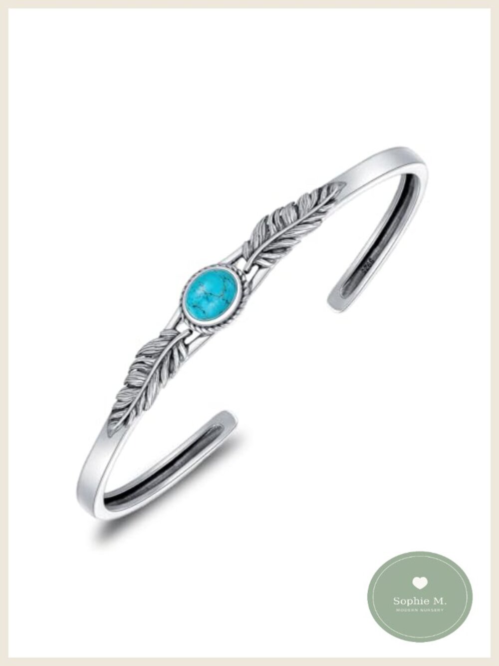 Natural Gemstone Feather Cuff Bracelet 925 Sterling Silver Adjustable Boho